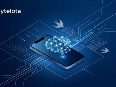 iPhone with glowing neural network connections representing Apple Foundation Models on-device AI inference
