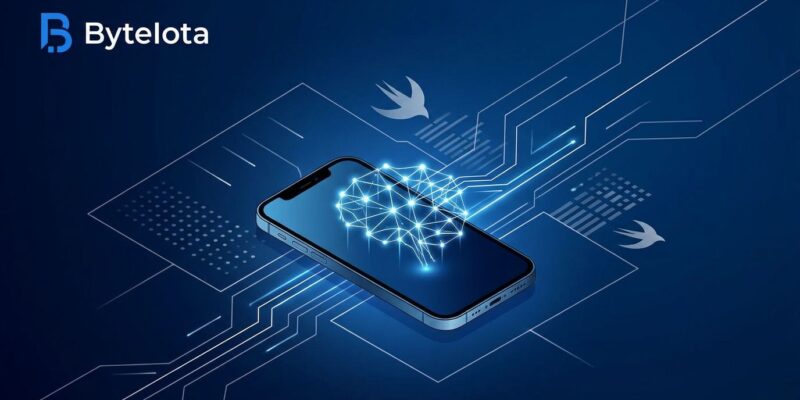 iPhone with glowing neural network connections representing Apple Foundation Models on-device AI inference