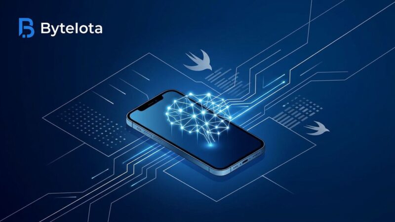 iPhone with glowing neural network connections representing Apple Foundation Models on-device AI inference