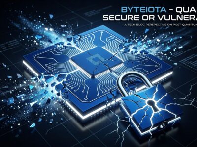 Quantum circuit chip fracturing a padlock, representing the post-quantum cryptography threat from Microsoft Majorana 2