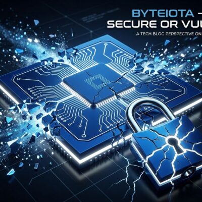 Quantum circuit chip fracturing a padlock, representing the post-quantum cryptography threat from Microsoft Majorana 2