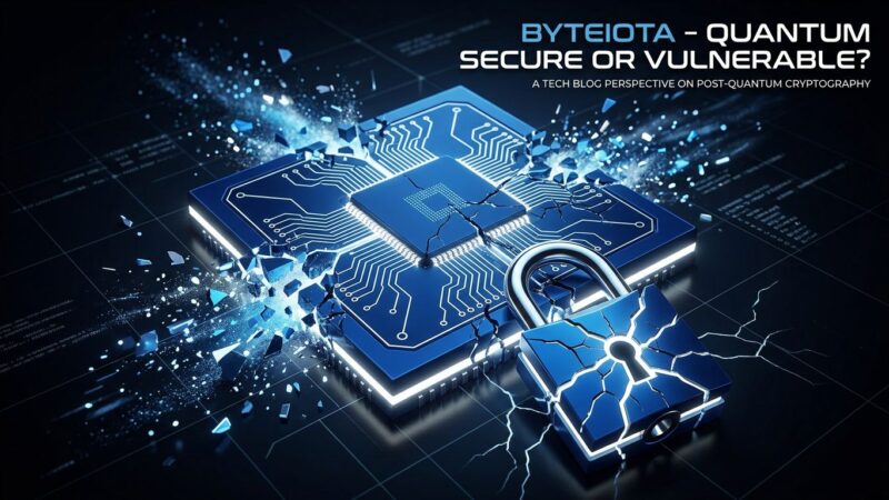 Quantum circuit chip fracturing a padlock, representing the post-quantum cryptography threat from Microsoft Majorana 2