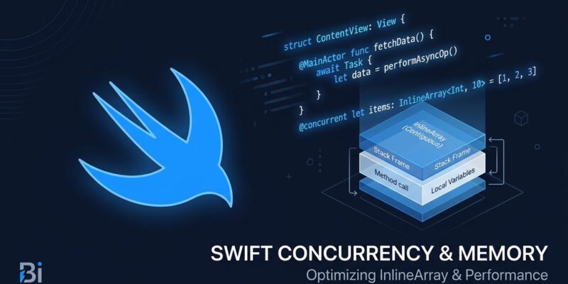 Swift 6.2 featured image showing concurrency annotations and stack-allocated arrays concept at WWDC 2026