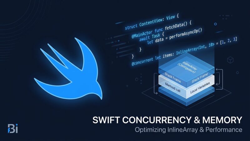 Swift 6.2 featured image showing concurrency annotations and stack-allocated arrays concept at WWDC 2026