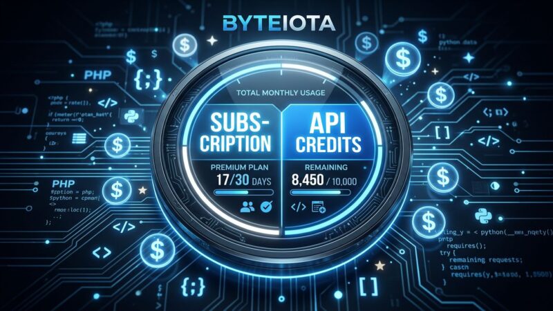 Digital billing meter showing split between subscription and API credits, representing Anthropic's June 15 billing change for Agent SDK