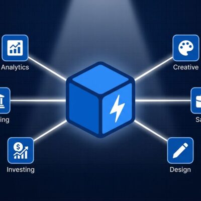 OpenAI Codex enterprise expansion showing central hub connected to six role-specific plugin icons including analytics, creative, sales, design, investing, and banking