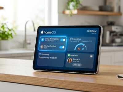 Apple homeOS developer preview showing HomePad smart home hub interface at WWDC 2026