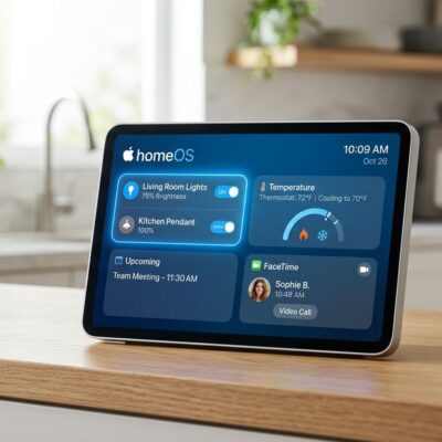 Apple homeOS developer preview showing HomePad smart home hub interface at WWDC 2026