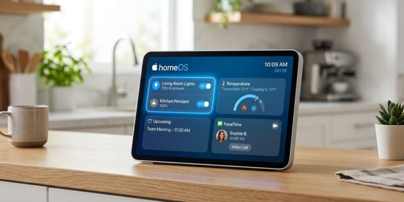 Apple homeOS developer preview showing HomePad smart home hub interface at WWDC 2026