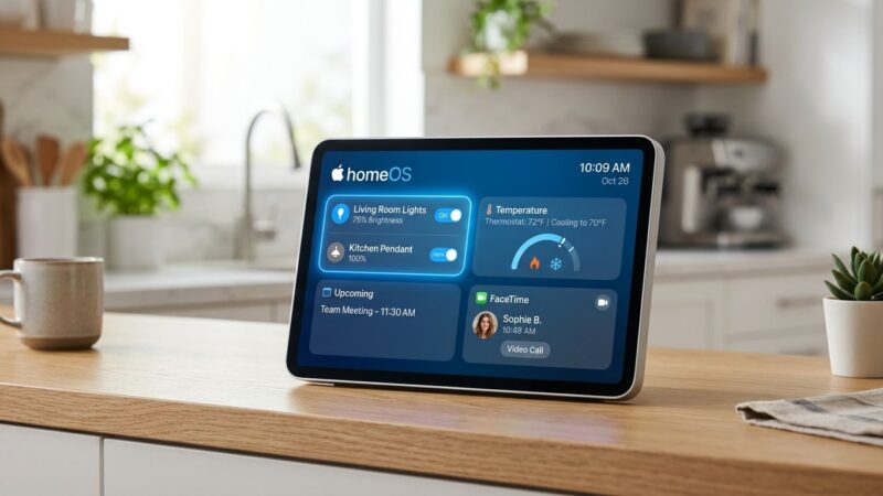 Apple homeOS developer preview showing HomePad smart home hub interface at WWDC 2026