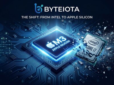 Apple Silicon M-series chip replacing Intel chip, representing macOS 27 Golden Gate dropping Intel Mac support