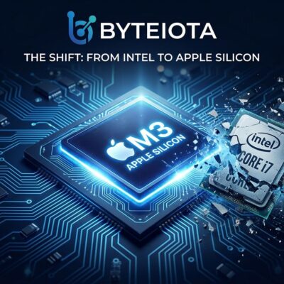 Apple Silicon M-series chip replacing Intel chip, representing macOS 27 Golden Gate dropping Intel Mac support