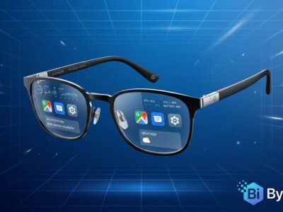 Android XR glasses with holographic UI overlay representing the Android XR Catalyst Program developer opportunity