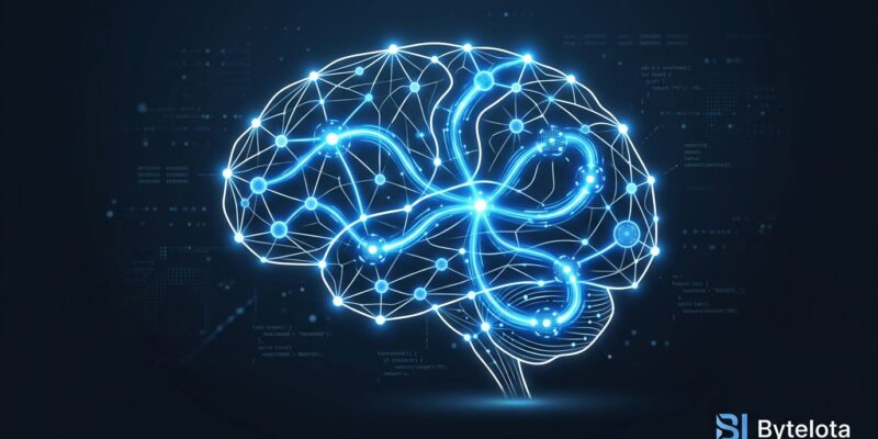 Abstract visualization of Claude AI agent memory consolidation with glowing blue neural network nodes on dark background