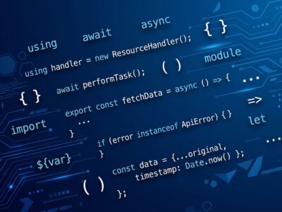 ES2026 JavaScript new features including using await using Map.getOrInsert Math.sumPrecise and Array.fromAsync code examples on blue background