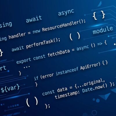 ES2026 JavaScript new features including using await using Map.getOrInsert Math.sumPrecise and Array.fromAsync code examples on blue background