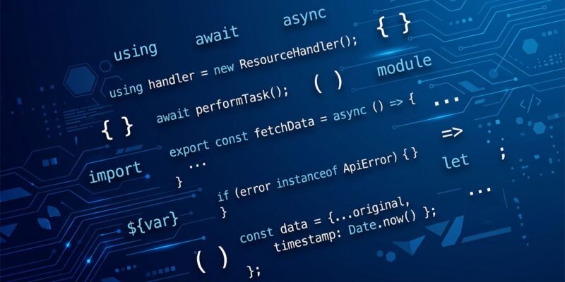 ES2026 JavaScript new features including using await using Map.getOrInsert Math.sumPrecise and Array.fromAsync code examples on blue background