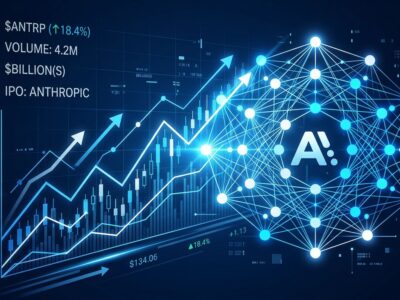 Anthropic IPO filing at $965 billion valuation - financial chart merging with AI neural network