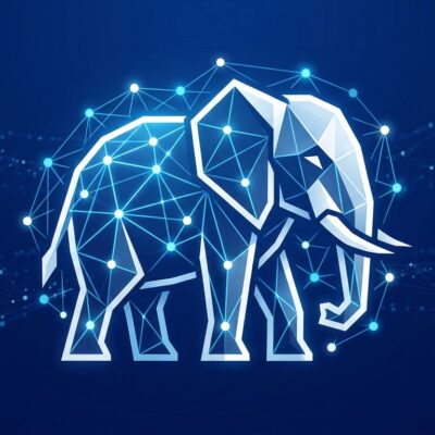 PostgreSQL elephant logo with graph network nodes and edges, representing the new SQL/PGQ graph query feature in PostgreSQL 19