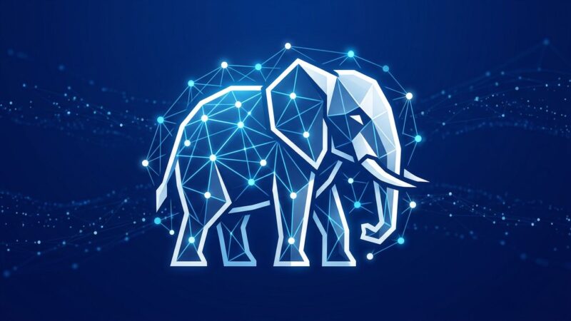 PostgreSQL elephant logo with graph network nodes and edges, representing the new SQL/PGQ graph query feature in PostgreSQL 19