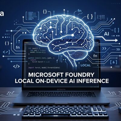 Microsoft Foundry Local on-device AI inference runtime - developer workstation with neural network visualization