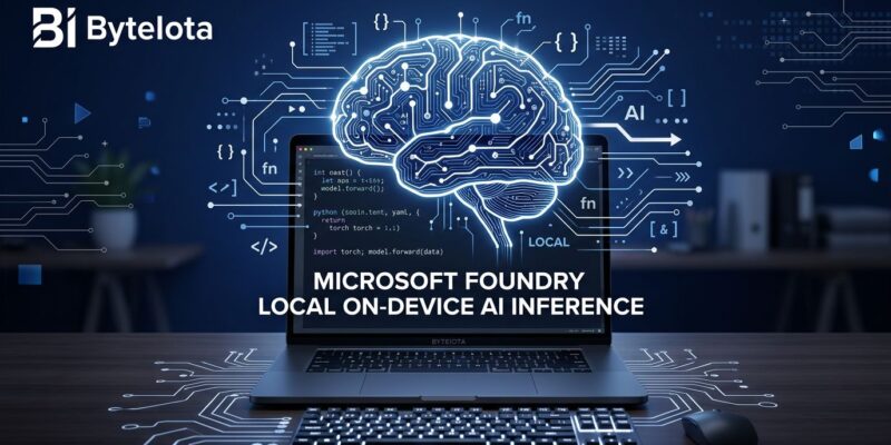 Microsoft Foundry Local on-device AI inference runtime - developer workstation with neural network visualization