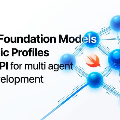 Apple Foundation Models Dynamic Profiles API diagram showing multi-agent iOS session with swappable model profiles and shared transcript context