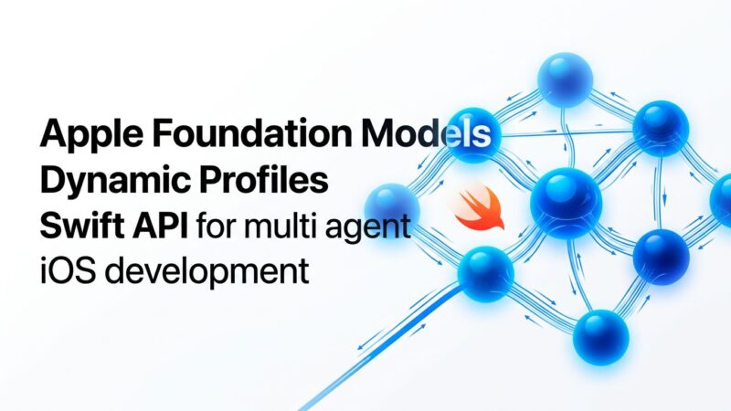 Apple Foundation Models Dynamic Profiles API diagram showing multi-agent iOS session with swappable model profiles and shared transcript context