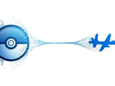 Conceptual illustration showing Pokémon Go player scan data flowing to military drone navigation system