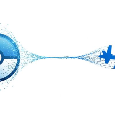 Conceptual illustration showing Pokémon Go player scan data flowing to military drone navigation system