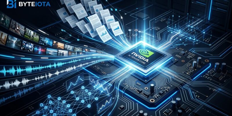 NVIDIA Nemotron 3 Nano Omni open multimodal model with GPU chip and data streams for video audio image and text processing