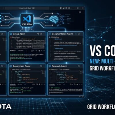 VS Code 1.124 showing multiple AI agent session panels with Advanced Autopilot and background sessions