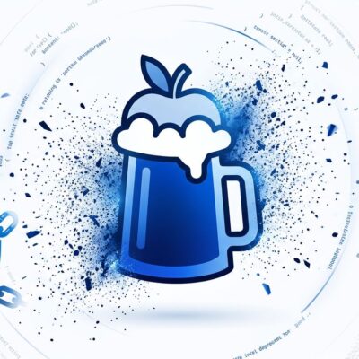 Homebrew 6.0 security model illustration with tap trust enforcement and Intel deprecation indicators, blue and white tech blog aesthetic