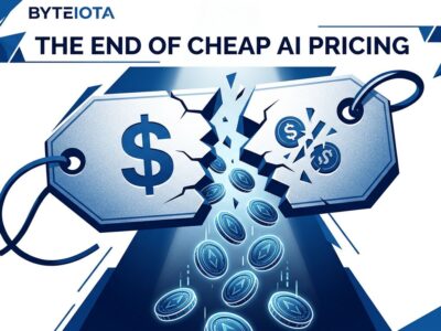 Cracked price tag with token coins cascading out, representing the end of flat-rate AI pricing in 2026