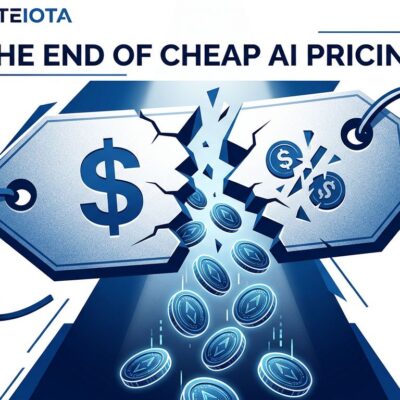 Cracked price tag with token coins cascading out, representing the end of flat-rate AI pricing in 2026