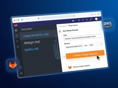 Kiro Web browser interface showing GitLab integration and spec-driven development workflow with requirements design and tasks files