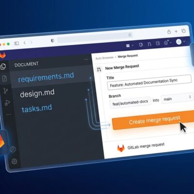 Kiro Web browser interface showing GitLab integration and spec-driven development workflow with requirements design and tasks files