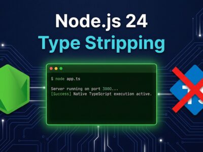 Node.js 24 terminal showing node app.ts running natively without ts-node build step
