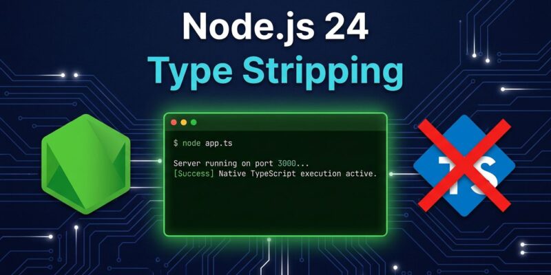 Node.js 24 terminal showing node app.ts running natively without ts-node build step