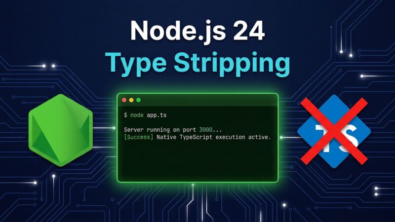 Node.js 24 terminal showing node app.ts running natively without ts-node build step