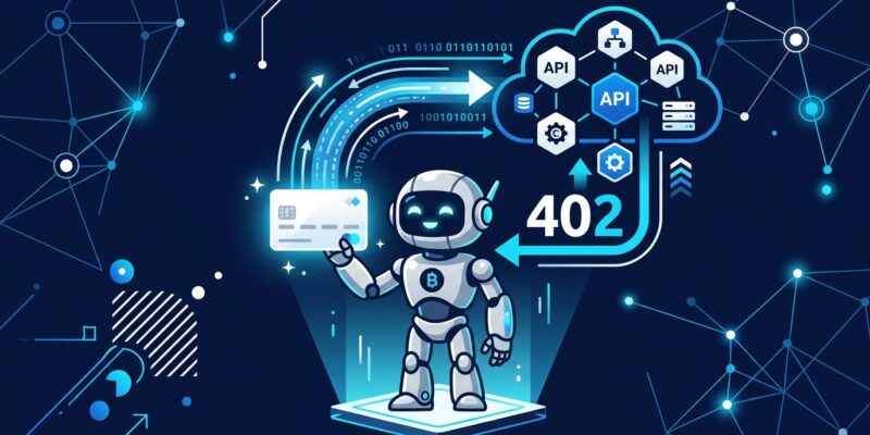 AI agent connecting to API endpoints via HTTP 402 payment protocol - x402 and Stripe MPP illustrated