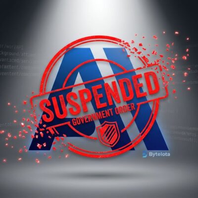 Claude AI logo with a government suspended stamp overlaid, representing the US export control ban on Fable 5 and Mythos 5
