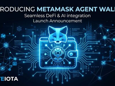 MetaMask Agent Wallet dashboard showing AI agent with spend limits and DeFi guardrails on blue themed interface