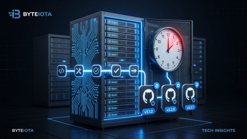 GitHub Actions self-hosted runner minimum version enforcement brownout schedule 2026 — server rack with CI/CD pipeline visualization