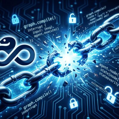 LangGraph AI agent checkpointer vulnerability chain diagram showing SQL injection to RCE exploit path