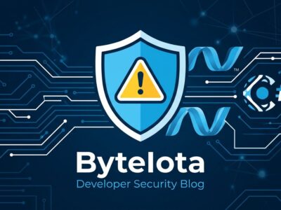 Abstract blue digital network with shield warning icon representing ASP.NET Core security vulnerability CVE-2026-45591