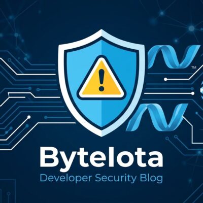 Abstract blue digital network with shield warning icon representing ASP.NET Core security vulnerability CVE-2026-45591
