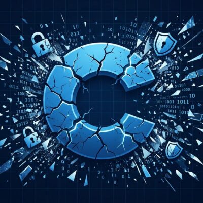 curl logo breaking apart with AI particle fragments, representing the AI slop crisis that ended the bug bounty program