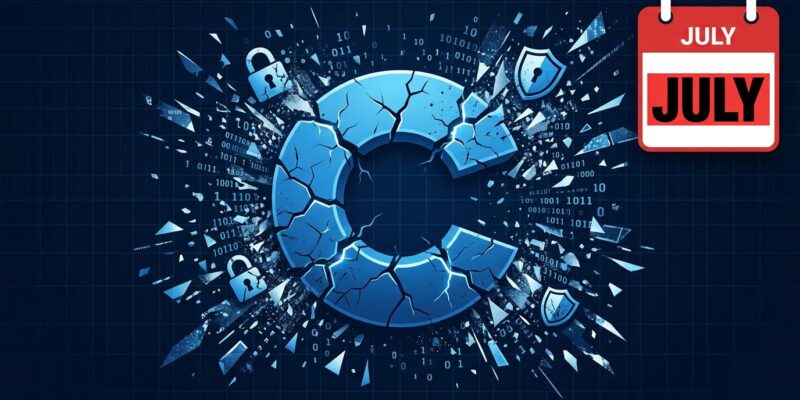 curl logo breaking apart with AI particle fragments, representing the AI slop crisis that ended the bug bounty program