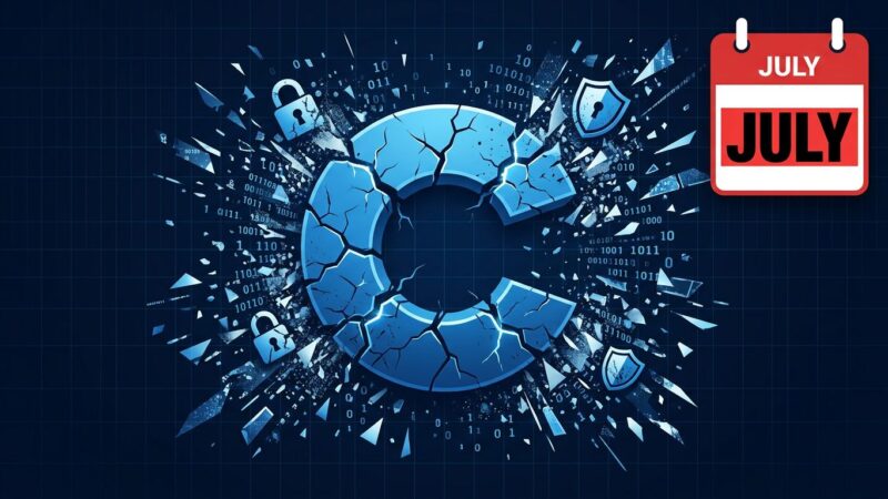 curl logo breaking apart with AI particle fragments, representing the AI slop crisis that ended the bug bounty program